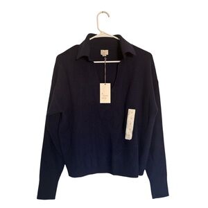A New Day Navy Ribbed Knit Collared Sweater NWT Size M